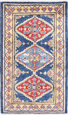 Blue Hand-Knotted Distressed Vintage Wool Rug - 2'0" x 3'5"
