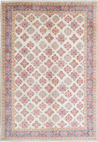 Ivory Hand-Knotted Distressed Vintage Wool Rug - 6'9" x 10'0"