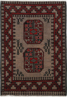 Ivory Hand-Knotted Afghan Tribal Geometric Wool Rug - 2'7" x 3'10"