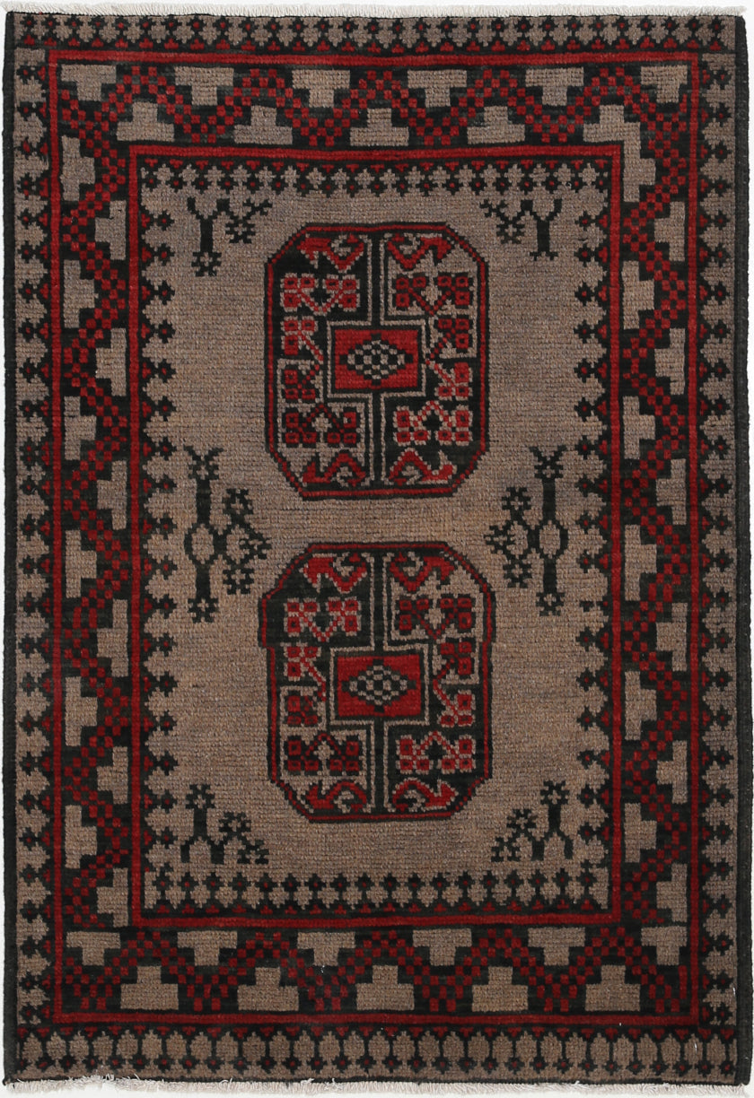 Ivory Hand-Knotted Afghan Tribal Geometric Wool Rug - 2'7" x 3'10"