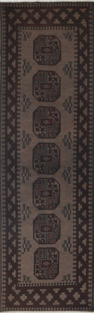 Ivory Hand-Knotted Afghan Tribal Geometric Wool Rug - 2'8" x 9'2"