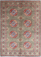 Green Hand-Knotted Distressed Vintage Wool Rug - 5'7" x 7'10"