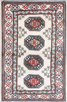 Ivory Hand-Knotted Distressed Vintage Wool Rug - 3'3" x 4'11"