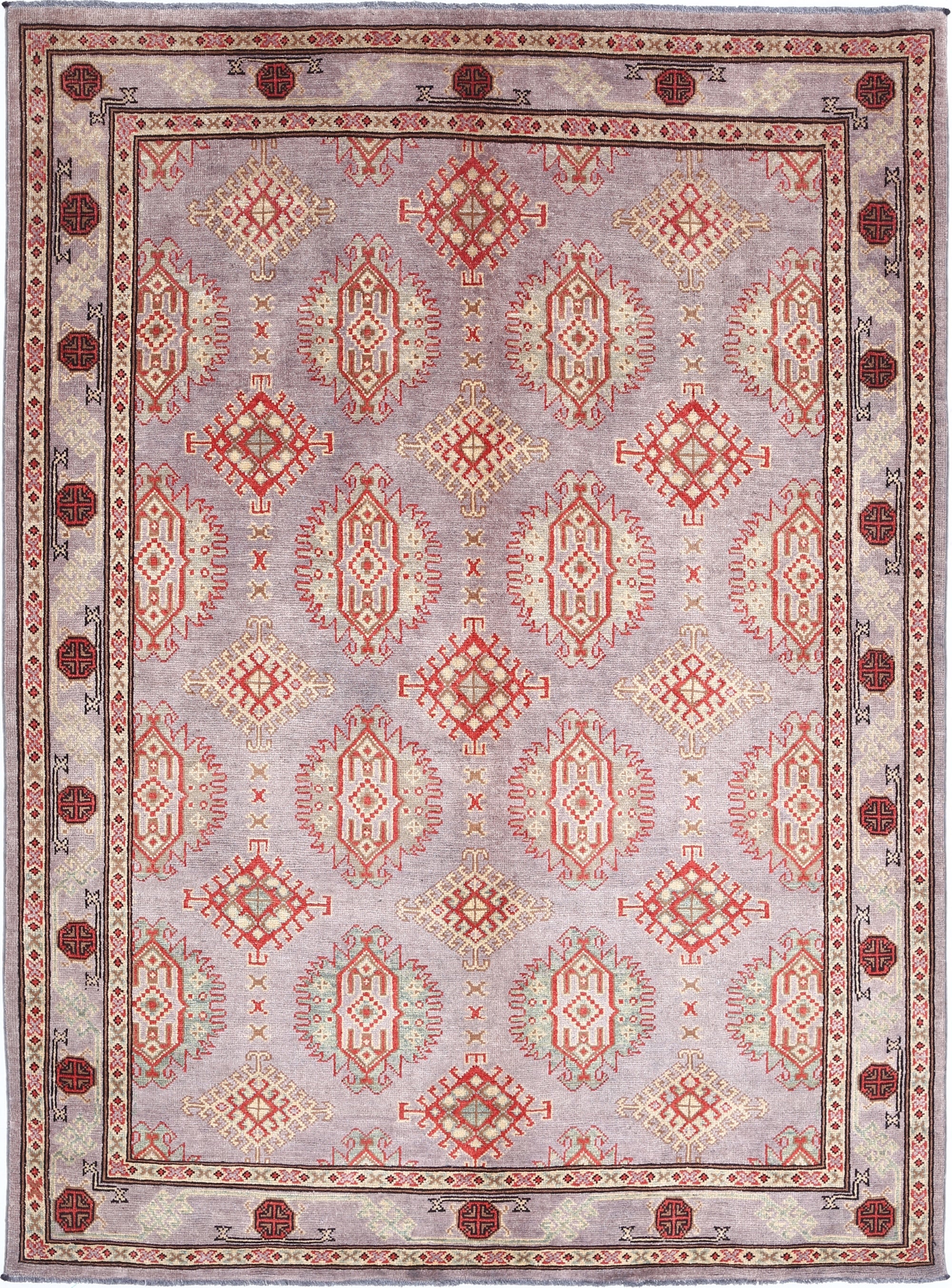 Purple Hand-Knotted Distressed Vintage Wool Rug - 5'10" x 8'0"