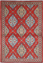 Red Hand-Knotted Distressed Vintage Wool Rug - 3'4" x 5'1"