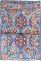 Blue Hand-Knotted Distressed Vintage Wool Rug - 2'8" x 4'2"