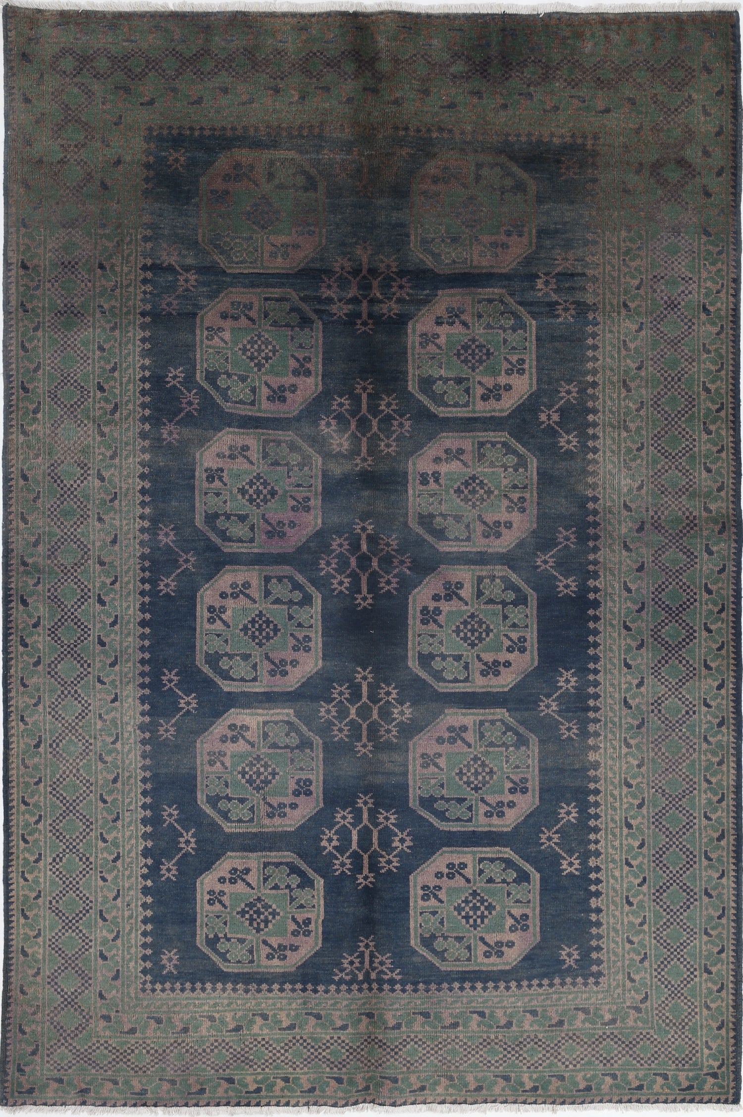 Ivory Hand-Knotted Afghan Tribal Geometric Wool Rug - 5'5" x 8'3"