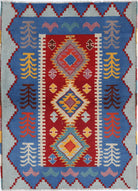 Red Hand-Knotted Tribal Geometric Wool Rug - 3'4" x 4'9"