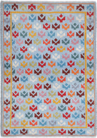 Grey Hand-Knotted Tribal Geometric Wool Rug - 3'5" x 4'10"