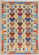 Ivory Hand-Knotted Tribal Geometric Wool Rug - 2'7" x 3'8"
