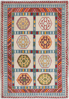 Ivory Hand-Knotted Tribal Geometric Wool Rug - 3'5" x 4'10"