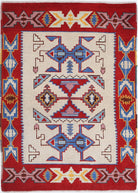 Ivory Hand-Knotted Tribal Geometric Wool Rug - 3'5" x 4'9"