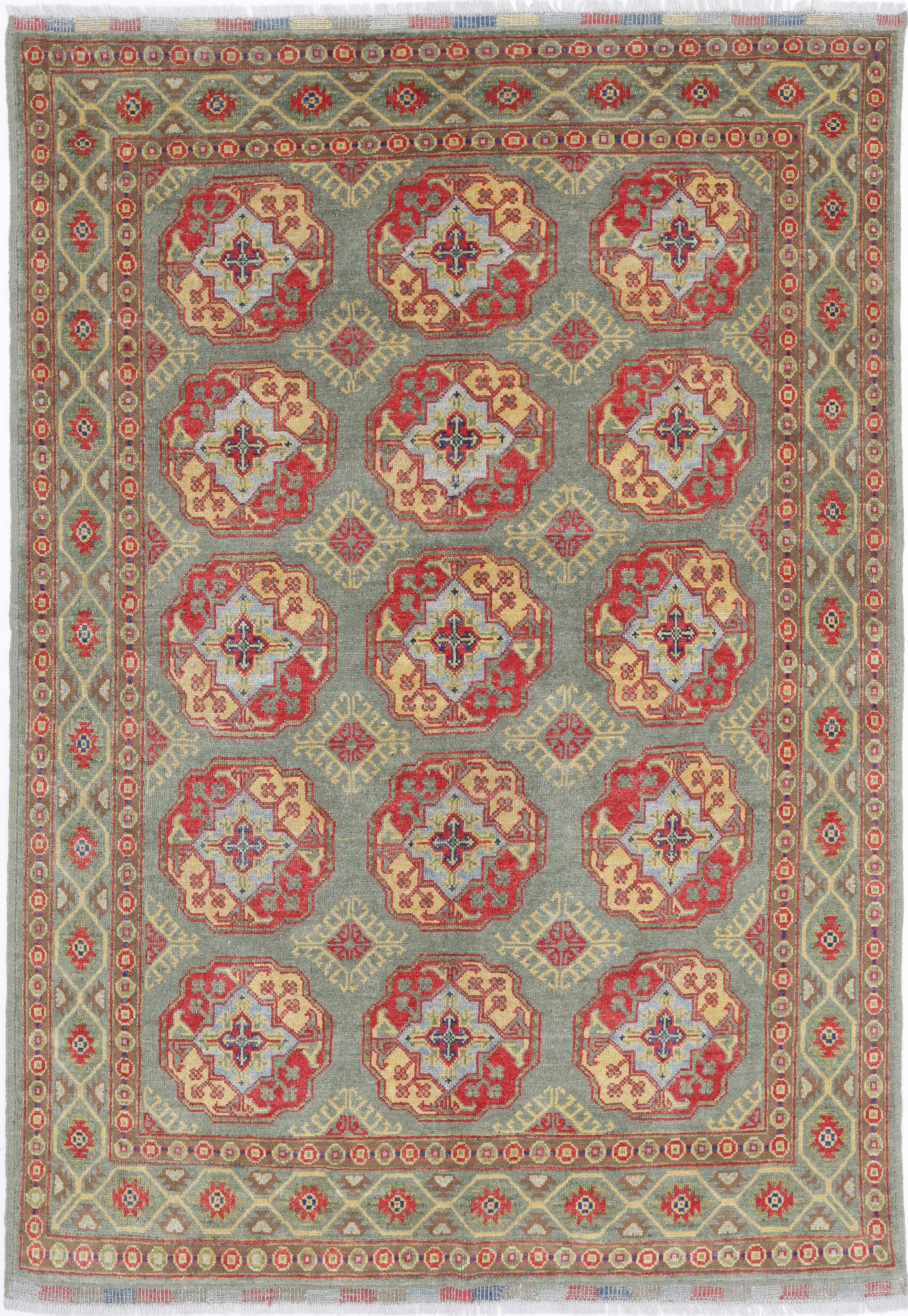 Green Hand-Knotted Distressed Vintage Wool Rug - 5'7" x 8'1"