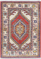 Ivory Hand-Knotted Distressed Vintage Wool Rug - 2'1" x 3'0"