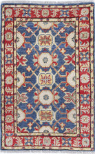 Blue Hand-Knotted Distressed Vintage Wool Rug - 2'0" x 3'1"