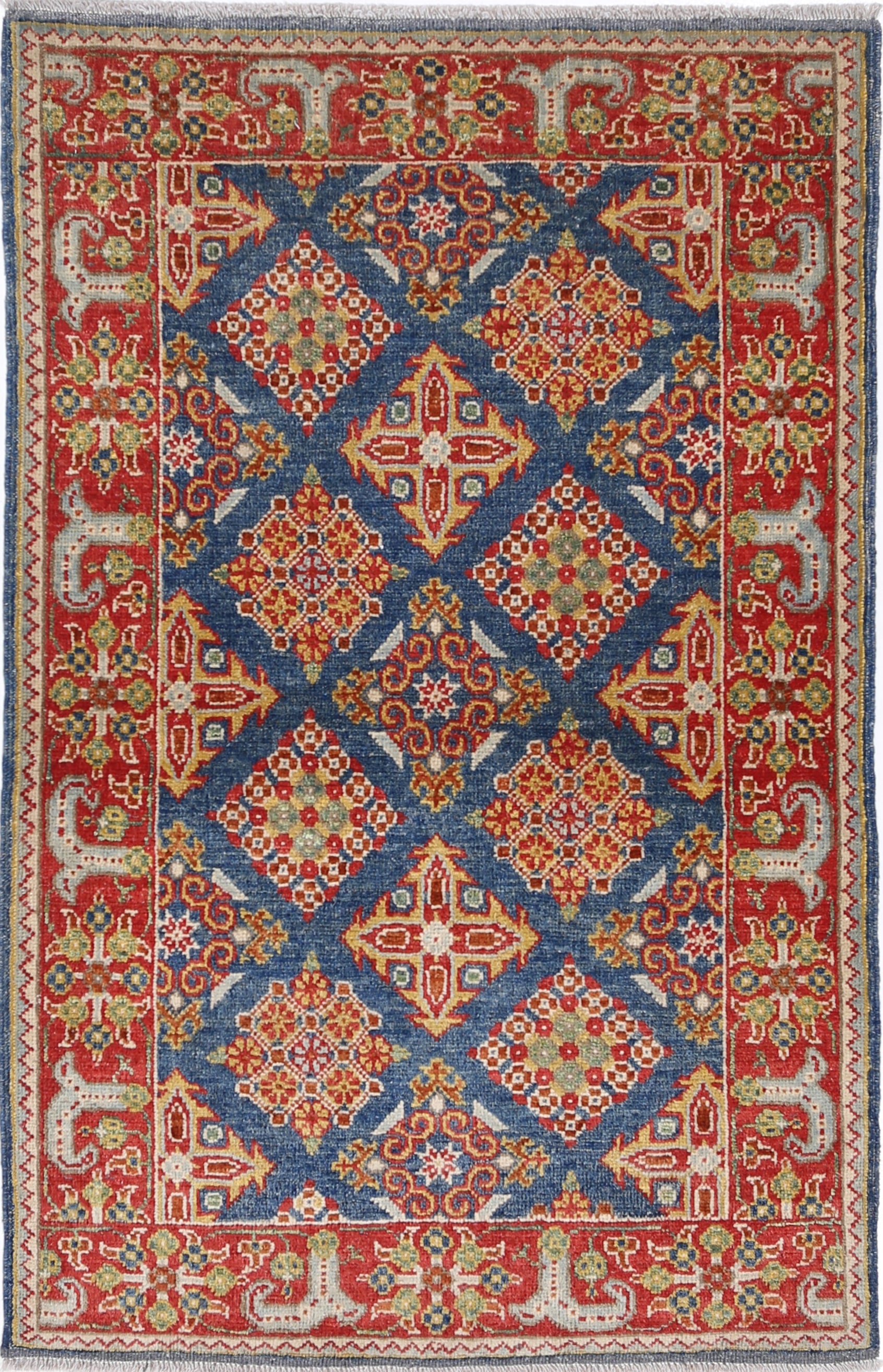 Blue Hand-Knotted Distressed Vintage Wool Rug - 2'8" x 4'2"