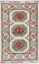 Ivory Hand-Knotted Distressed Vintage Wool Rug - 2'5" x 3'10"