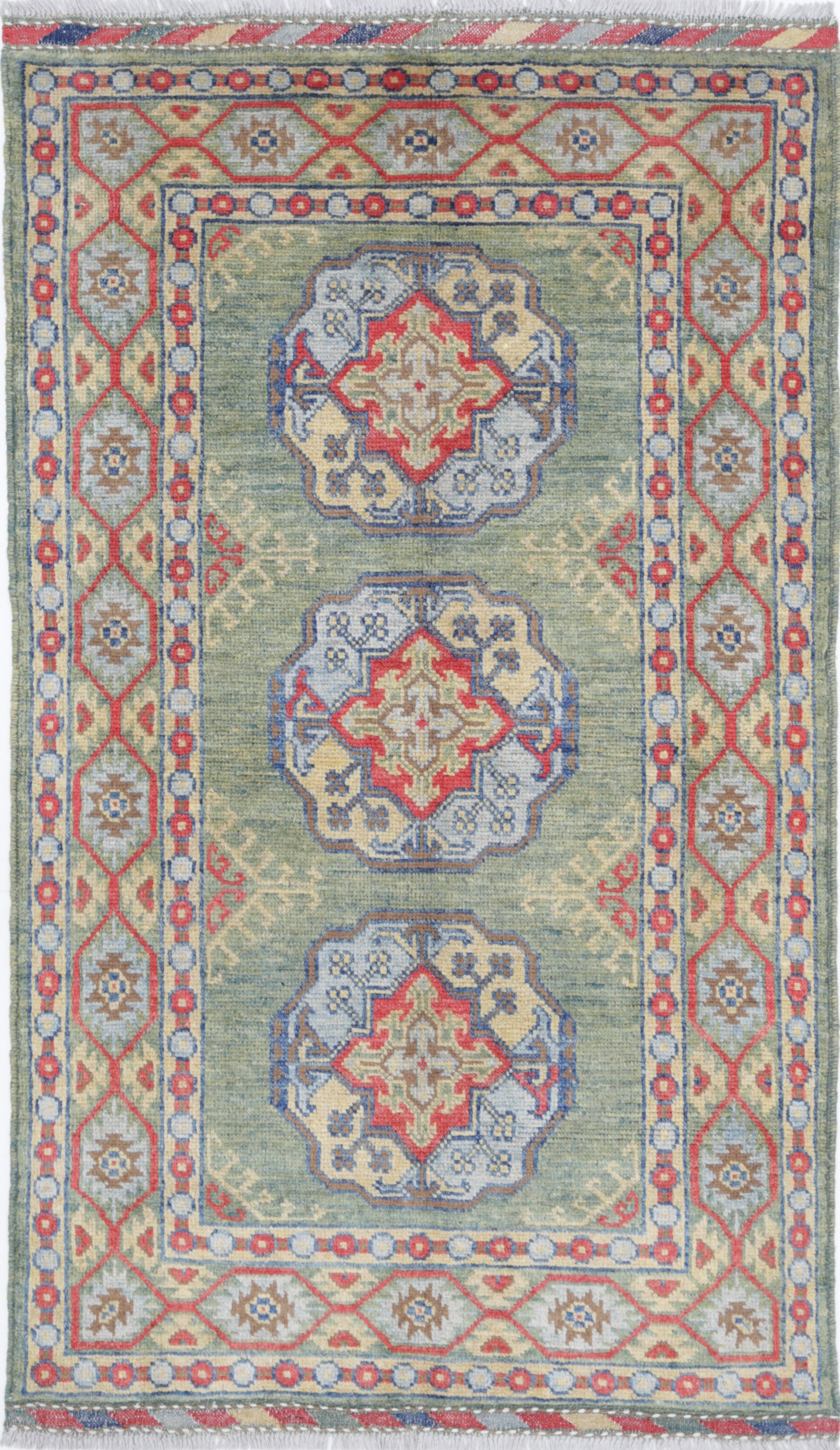 Green Hand-Knotted Distressed Vintage Wool Rug - 3'2" x 5'4"