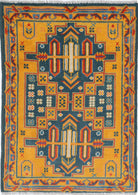 Gold Hand-Knotted Tribal Geometric Wool Rug - 2'7" x 3'8"