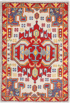Ivory Hand-Knotted Tribal Geometric Wool Rug - 2'7" x 3'10"