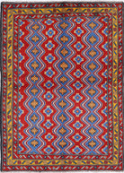 Red Hand-Knotted Tribal Geometric Wool Rug - 4'10" x 6'9"
