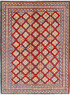 Red Hand-Knotted Tribal Geometric Wool Rug - 5'0" x 6'10"