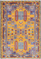 Gold Hand-Knotted Tribal Geometric Wool Rug - 3'5" x 4'10"