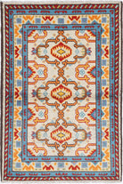 Ivory Hand-Knotted Tribal Geometric Wool Rug - 3'5" x 5'1"