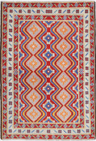 Red Hand-Knotted Tribal Geometric Wool Rug - 3'4" x 5'0"