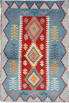 Red Hand-Knotted Tribal Geometric Wool Rug - 3'5" x 5'1"