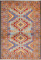 Blue Hand-Knotted Tribal Geometric Wool Rug - 3'4" x 4'11"