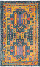Green Hand-Knotted Tribal Geometric Wool Rug - 3'4" x 5'7"