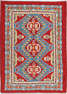 Red Hand-Knotted Tribal Geometric Wool Rug - 2'9" x 3'10"
