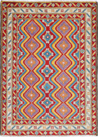 Red Hand-Knotted Tribal Geometric Wool Rug - 3'3" x 4'7"