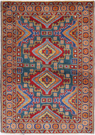 Teal Hand-Knotted Tribal Geometric Wool Rug - 3'5" x 4'9"