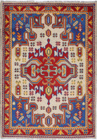 Ivory Hand-Knotted Tribal Geometric Wool Rug - 3'5" x 4'9"