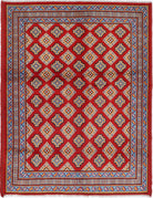 Red Hand-Knotted Tribal Geometric Wool Rug - 5'0" x 6'5"