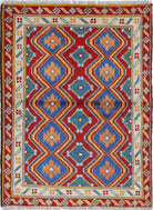 Red Hand-Knotted Tribal Geometric Wool Rug - 2'10" x 4'0"