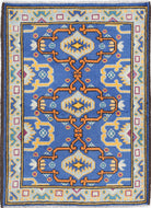 Blue Hand-Knotted Tribal Geometric Wool Rug - 2'10" x 3'10"