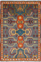 Grey Hand-Knotted Tribal Geometric Wool Rug - 2'9" x 4'1"