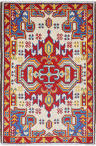 Ivory Hand-Knotted Tribal Geometric Wool Rug - 2'9" x 4'1"