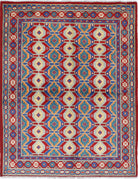 Red Hand-Knotted Tribal Geometric Wool Rug - 5'0" x 6'5"