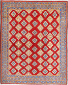 Red Hand-Knotted Tribal Geometric Wool Rug - 5'0" x 6'5"