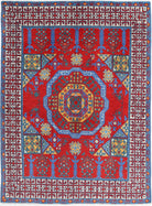Red Hand-Knotted Tribal Geometric Wool Rug - 4'11" x 6'8"