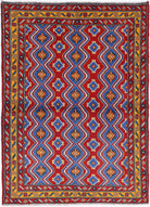 Red Hand-Knotted Tribal Geometric Wool Rug - 4'7" x 6'5"