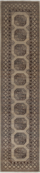 Ivory Hand-Knotted Afghan Tribal Geometric Wool Rug - 2'11" x 12'7"