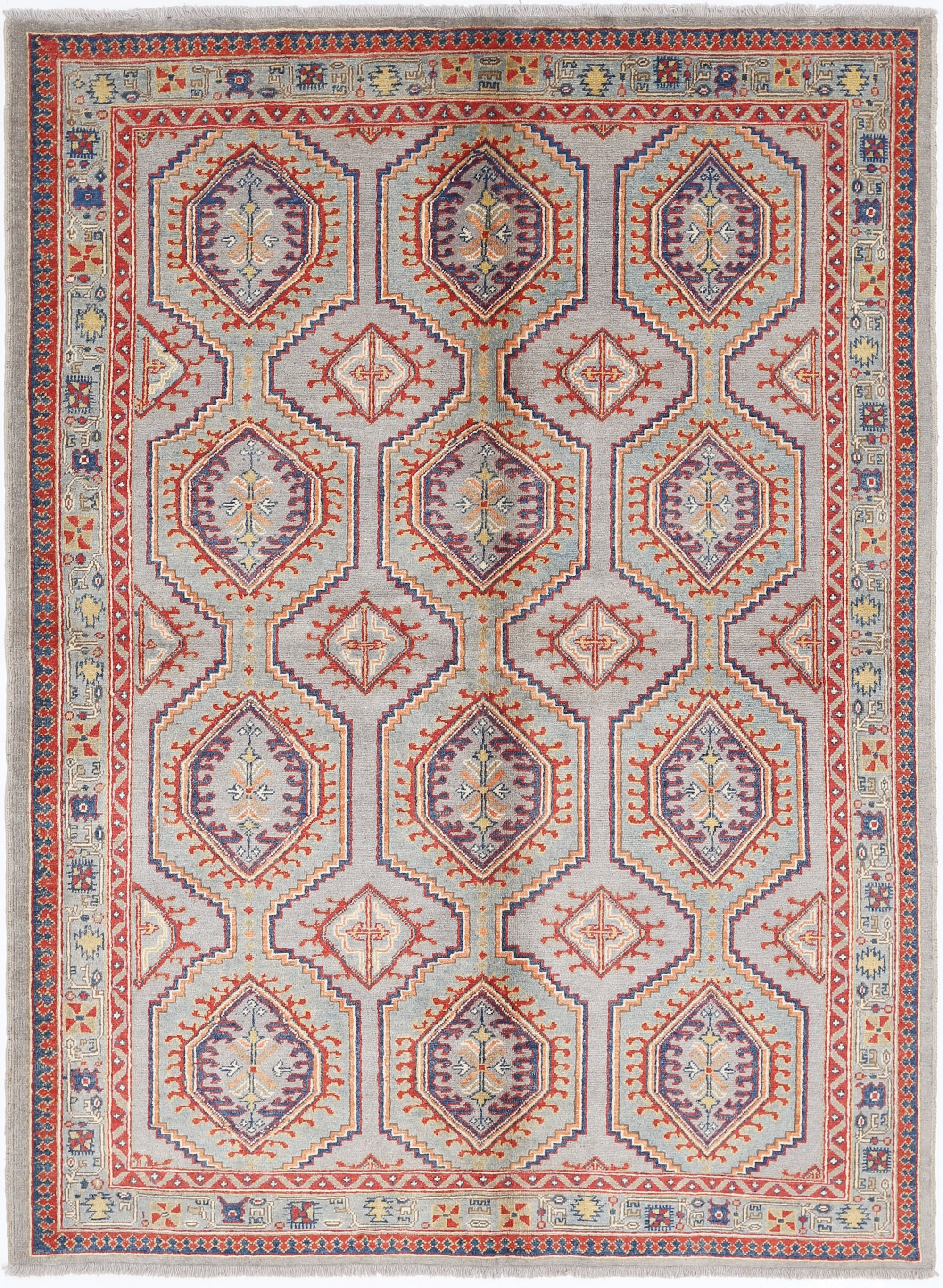 Grey Hand-Knotted Distressed Vintage Wool Rug - 5'8" x 7'9"