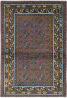 Purple Hand-Knotted Distressed Vintage Wool Rug - 2'9" x 4'1"