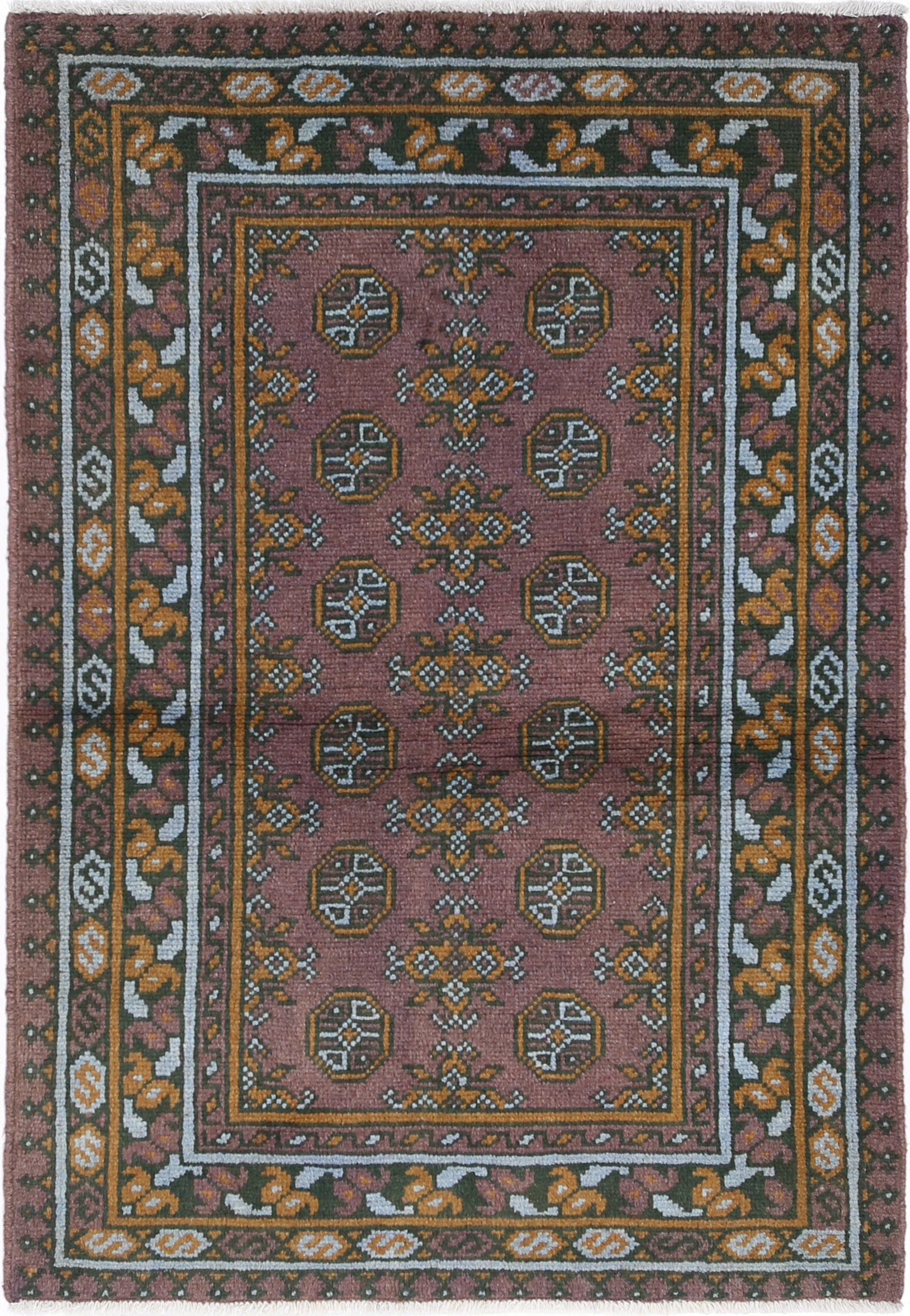 Purple Hand-Knotted Distressed Vintage Wool Rug - 2'9" x 4'1"