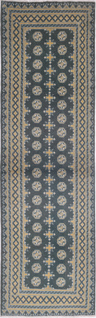 Ivory Hand-Knotted Afghan Tribal Geometric Wool Rug - 2'7" x 9'6"
